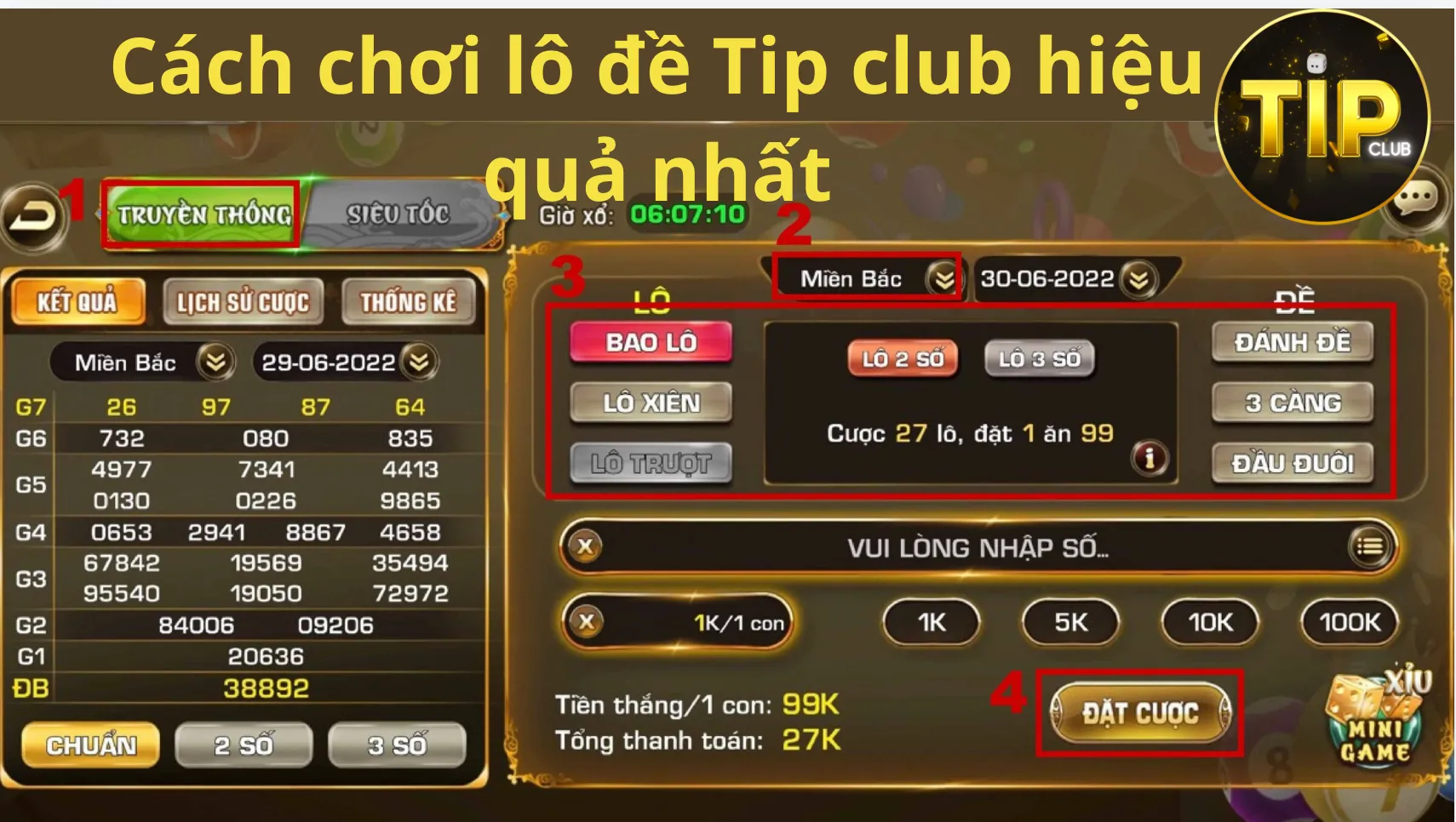 Hướng dẫn cách đặt cược tại Tip Club