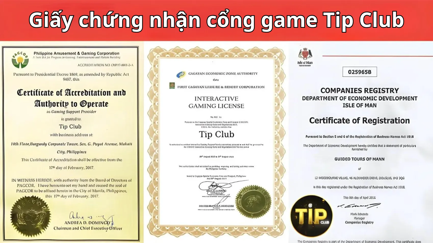 Giấy phép hoạt động cược hợp pháp của cổng game TipClub